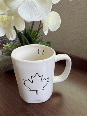 Rae Dunn White Ceramic Mug with Black Maple Leaf